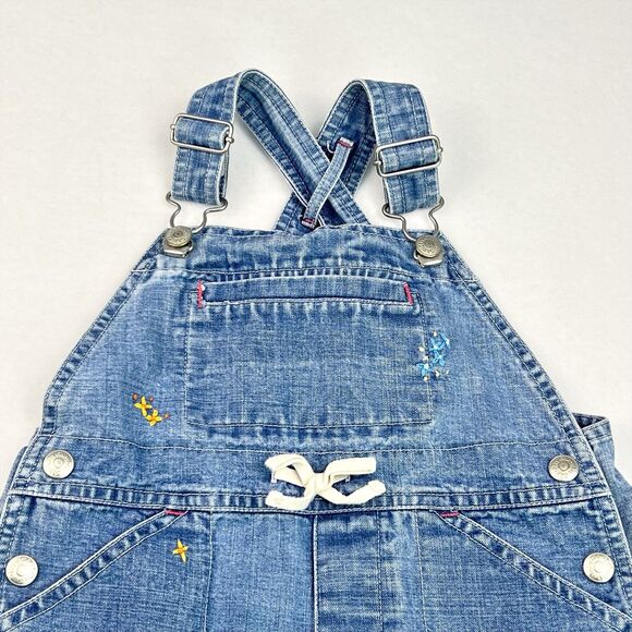 Baby Gap Denim Shortalls Toddler Girl XL 18-24 Denim Floral Embroidered 2001 Y2K - Picture 2 of 16